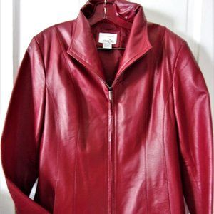 East 5th Women's Jacket Dark Red Leather Size M Full Zip Front Pockets Lined VGC